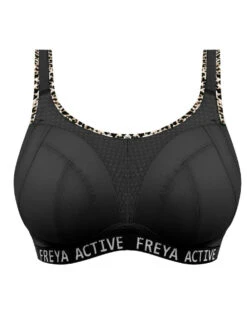 FREYA Dynamic Non-Wired Sports Bra - Pure Leopard Black -Boosted Bras Sales Store braforme freya active dynamic ac4014 puk pure leopard black soft sports bra p