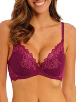 Wacoal Lace Perfection Plunge Push Up Bra - Red Plum