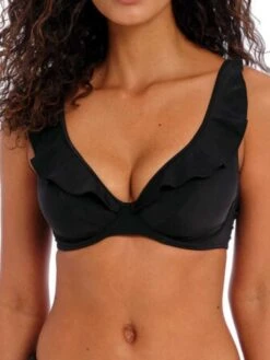 FREYA Jewel Cove High Apex Bikini Top - Plain Black